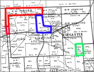 Portion of the 1951 Henderson County School District Map. Selected surveys relevant to the McLane family are highlighted.