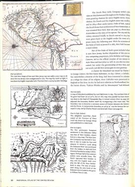 A typical page from Historical Atlas of the United States. Text consumes a significant portion of the page and maps are too small to be of more than casual use.